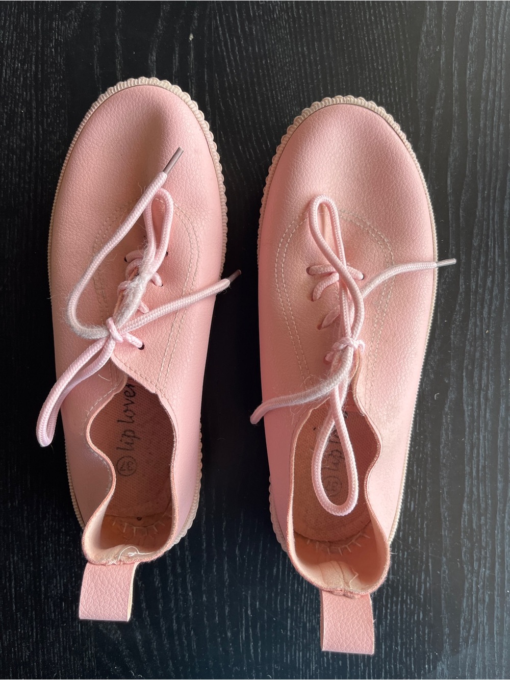 Lip Lover Pink Leather Lace Up Low Top Sneakers Shoes Size 37